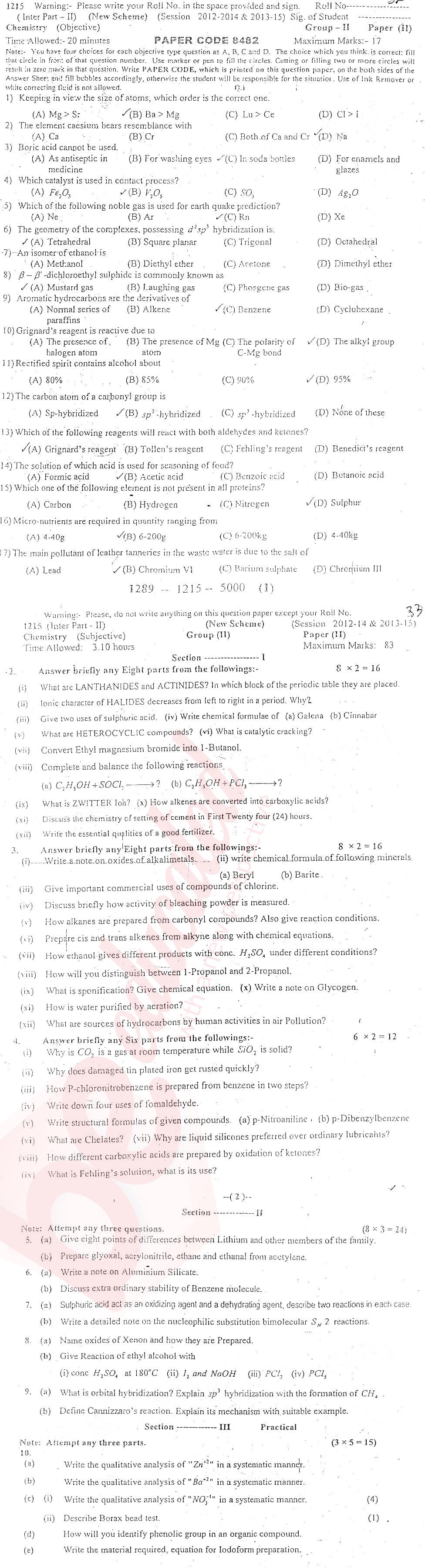 Chemistry FSC Part 2 Past Paper Group 2 BISE Sargodha 2015