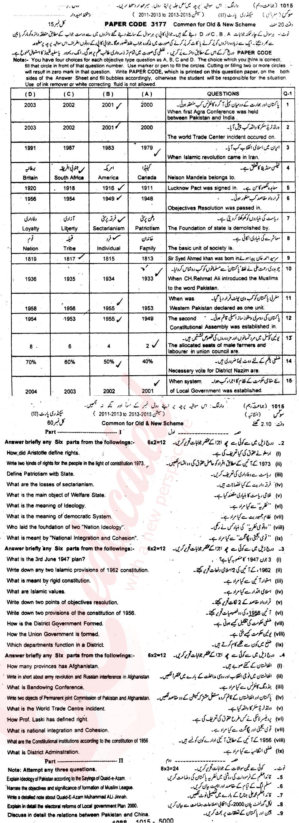 Civics 10th class Past Paper Group 1 BISE Sargodha 2015