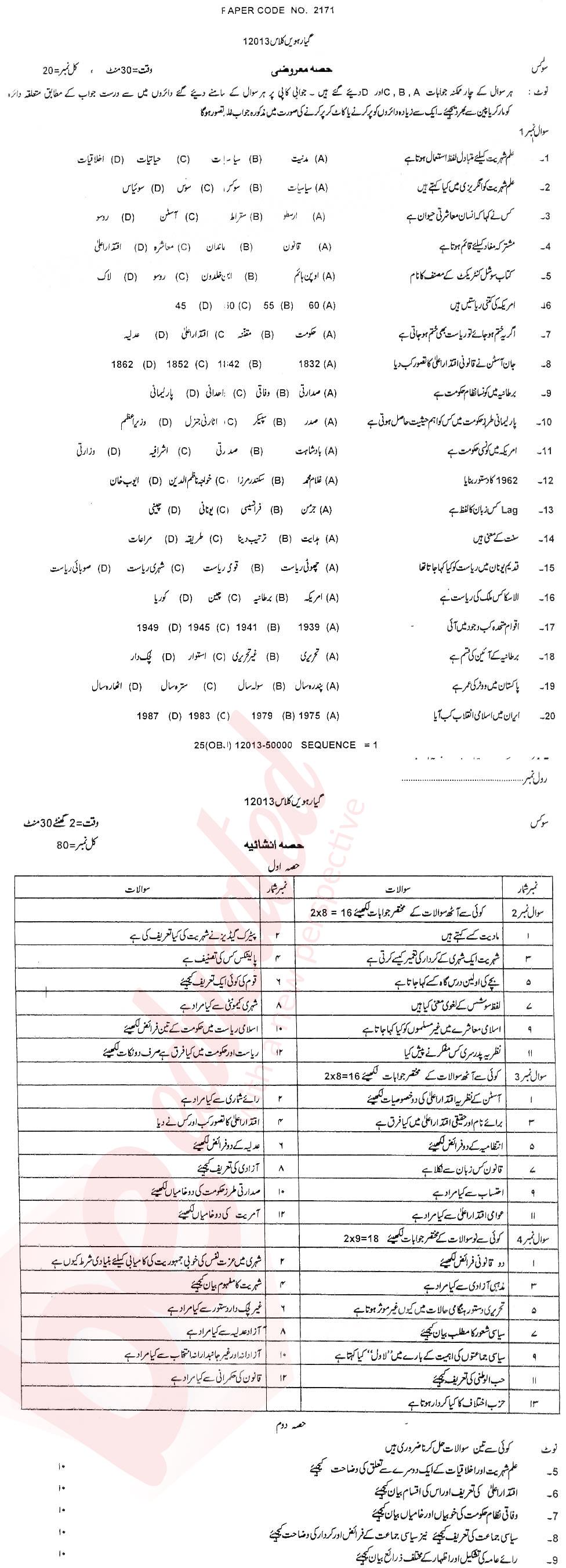 Civics FA Part 1 Past Paper Group 1 BISE DG Khan 2013