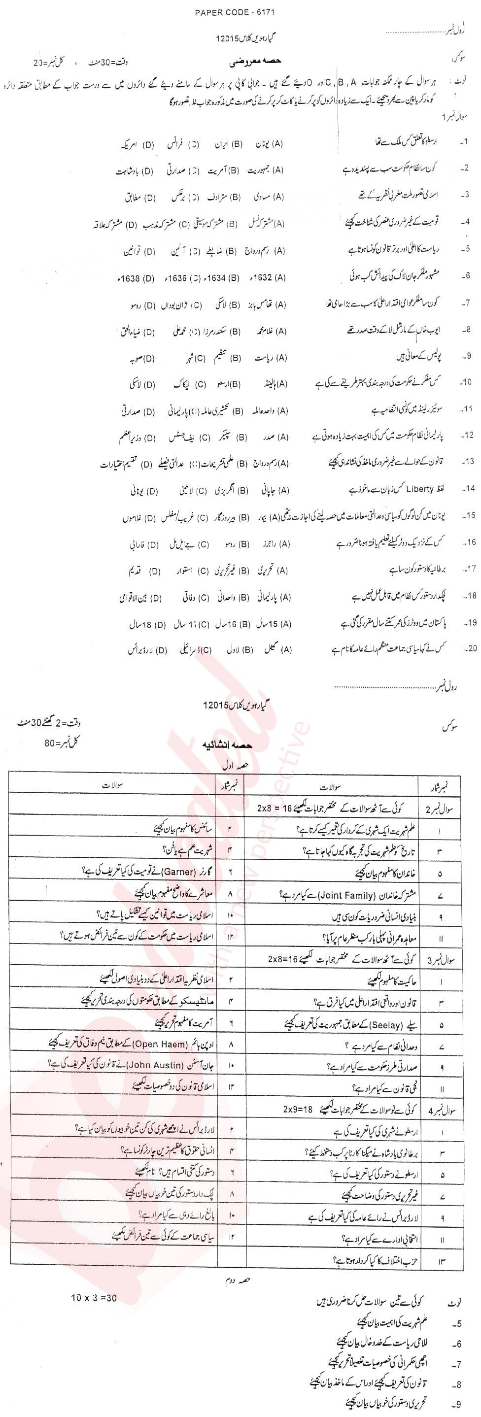 Civics FA Part 1 Past Paper Group 1 BISE DG Khan 2015