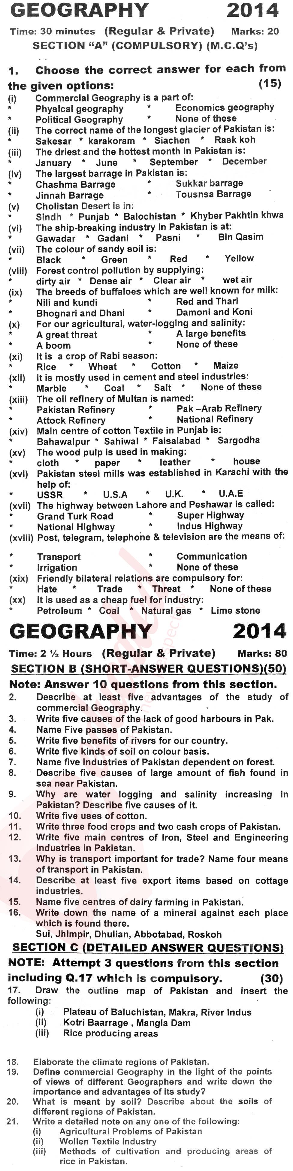Commercial Geography 10th English Medium Past Paper Group 1 KPBTE 2014