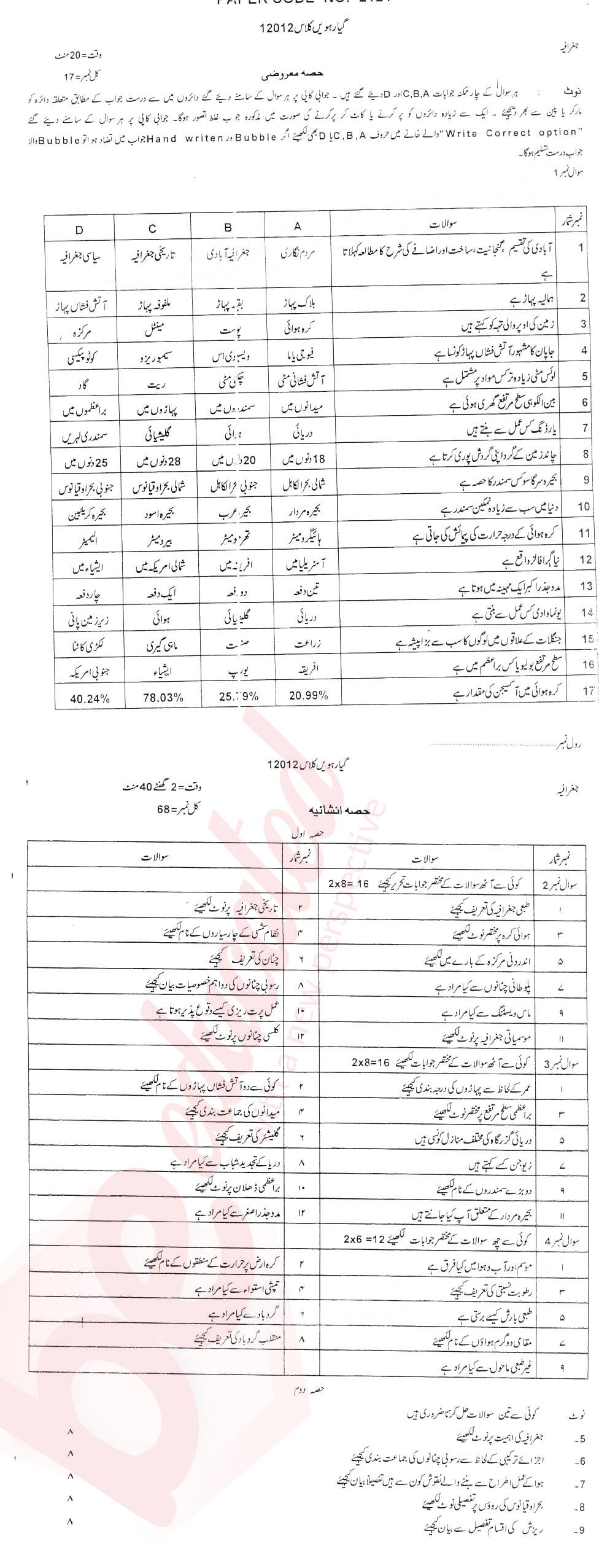 Commercial Geography FA Part 1 Past Paper Group 1 BISE DG Khan 2012