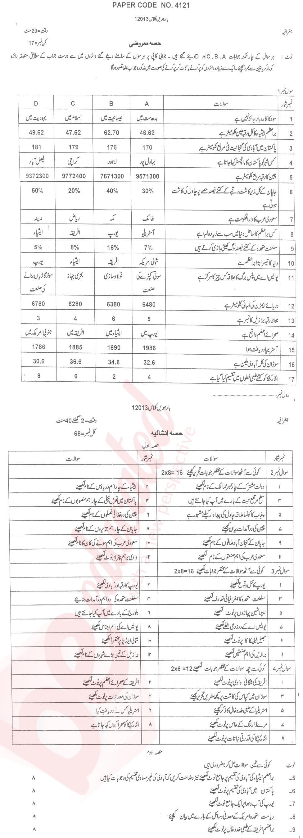 Commercial Geography FA Part 2 Past Paper Group 1 BISE DG Khan 2013