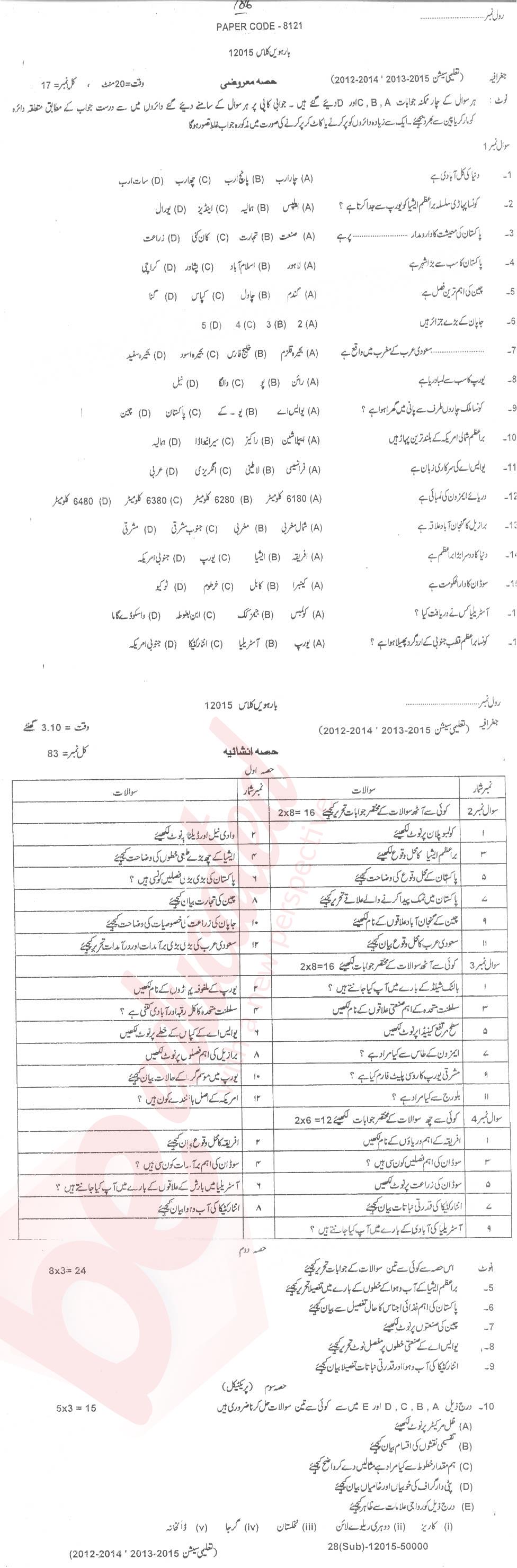 Commercial Geography FA Part 2 Past Paper Group 1 BISE DG Khan 2015