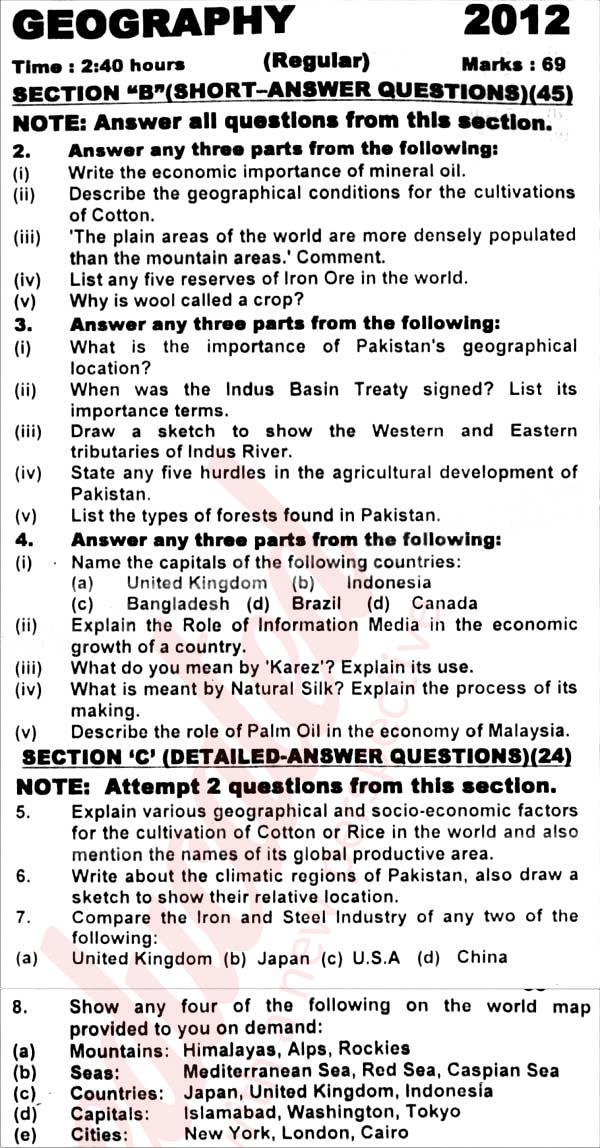 Commercial Geography FA Part 2 Past Paper Group 1 KPBTE 2012