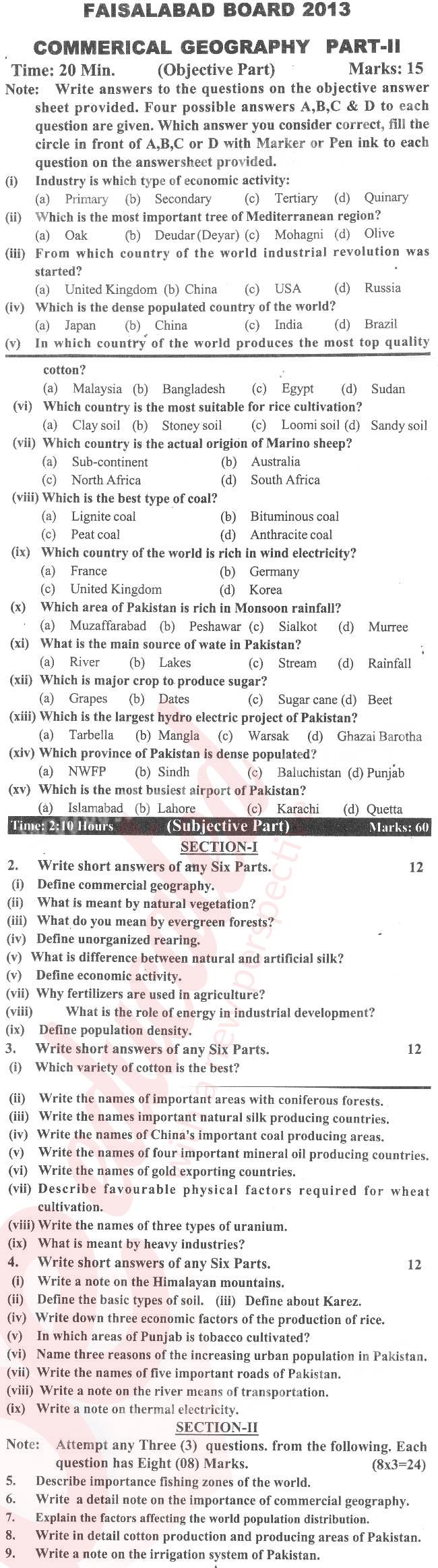 Commercial Geography ICOM Part 2 Past Paper Group 1 BISE Faisalabad 2013