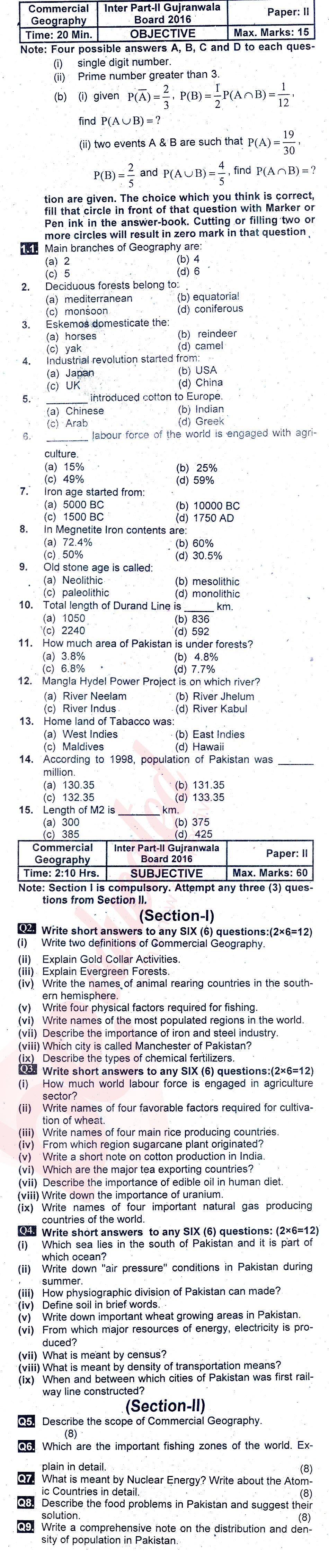 Commercial Geography ICOM Part 2 Past Paper Group 1 BISE Gujranwala 2016