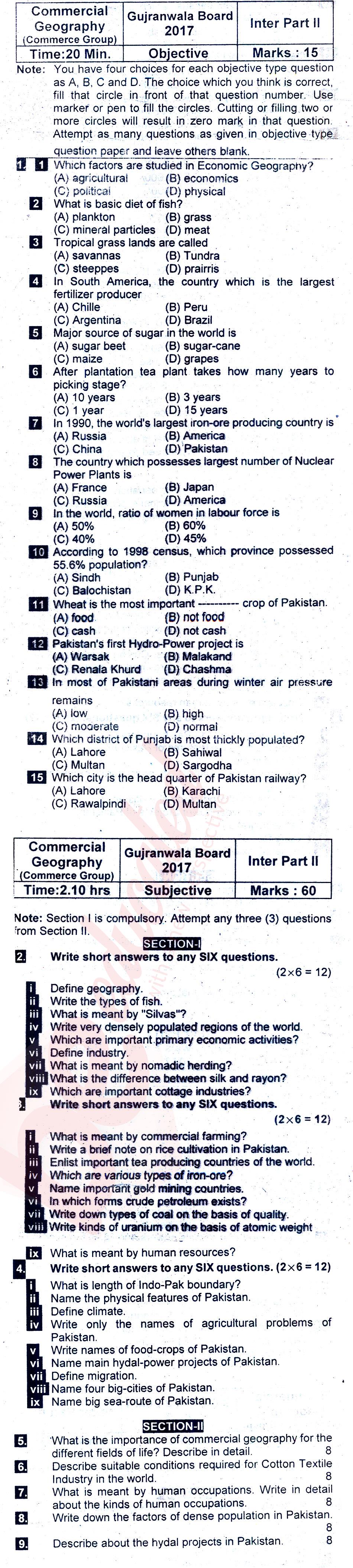 Commercial Geography ICOM Part 2 Past Paper Group 1 BISE Gujranwala 2017
