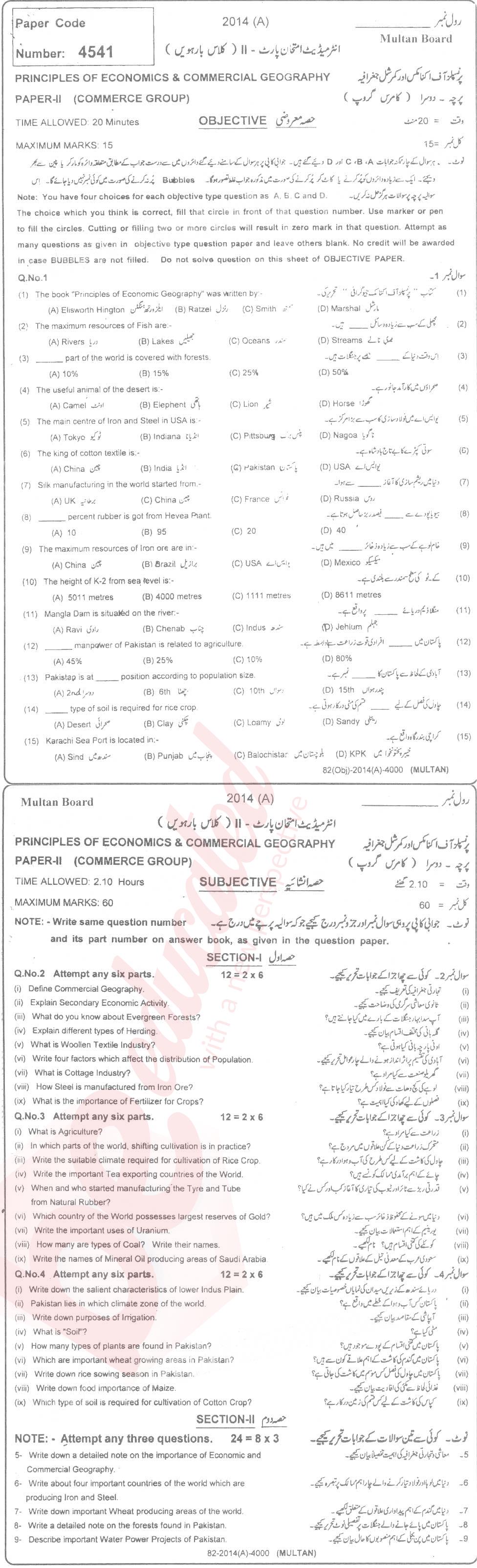 Commercial Geography ICOM Part 2 Past Paper Group 1 BISE Multan 2014