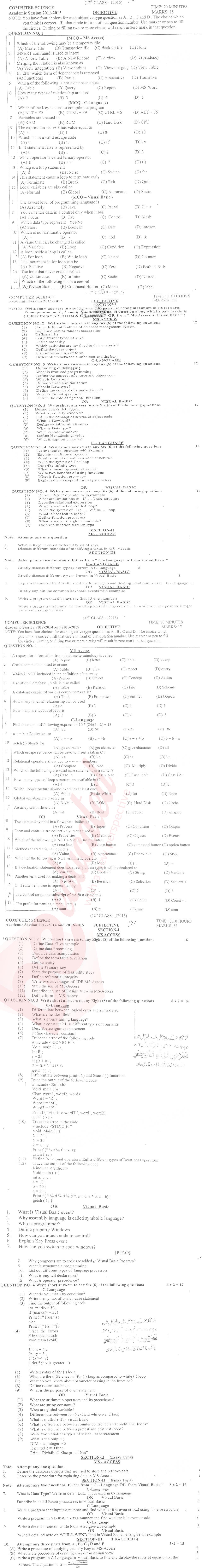 Computer Science 12th class Past Paper Group 1 BISE DG Khan 2015