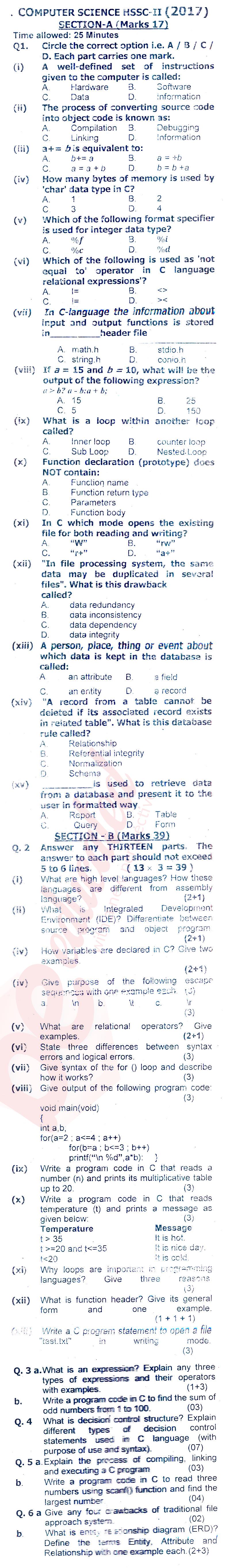 Computer Science FSC Part 2 Past Paper Group 1 Federal BISE  2017