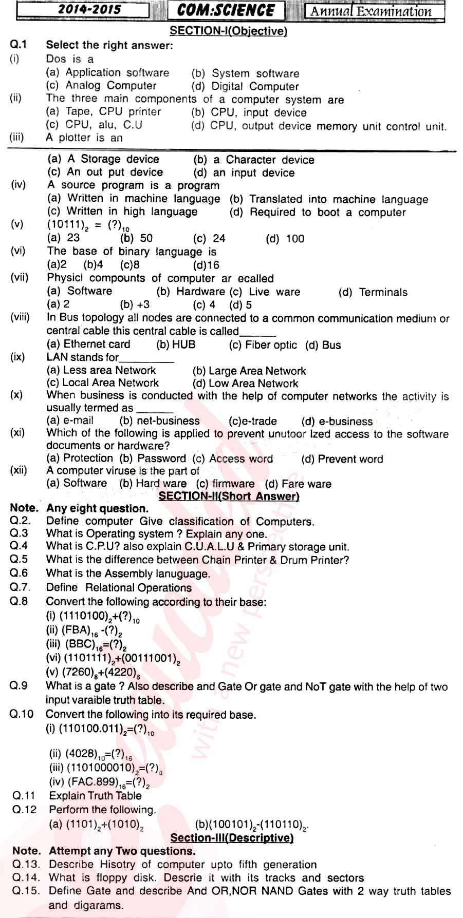 Computer Science ICS Part 1 Past Paper Group 1 BISE Hyderabad 2015