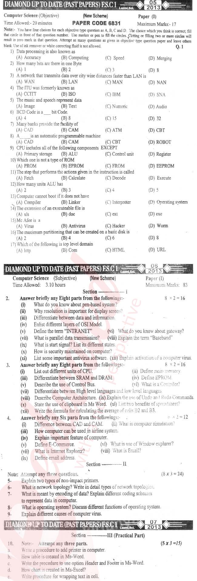 Computer Science ICS Part 1 Past Paper Group 1 BISE Sargodha 2013