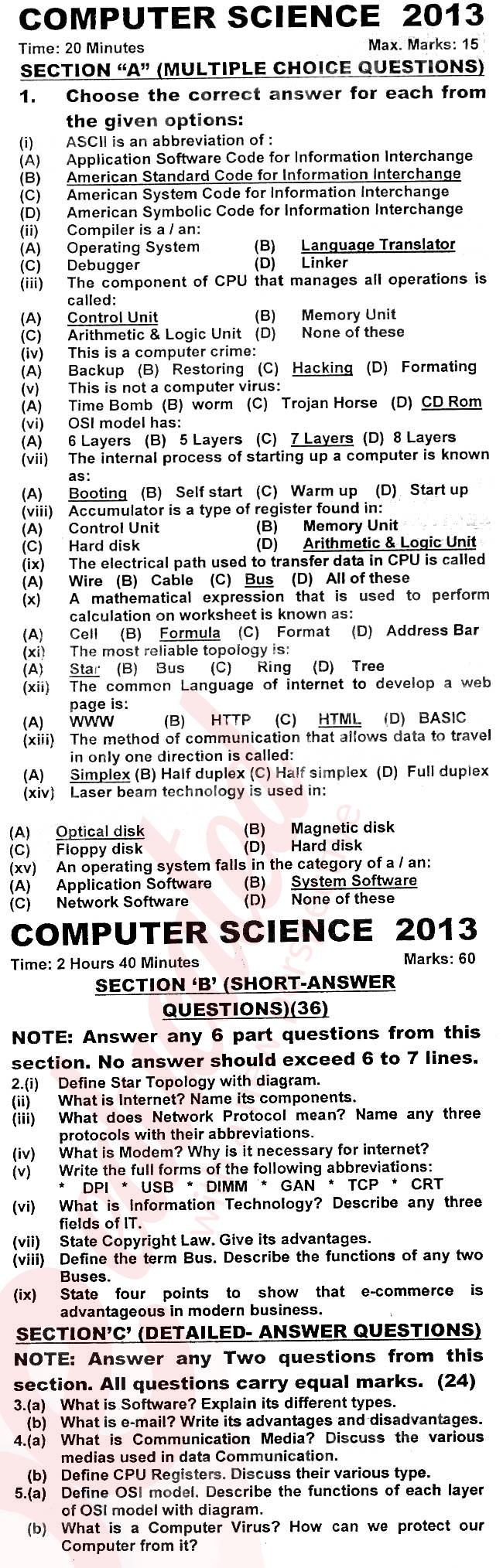Computer Science ICS Part 1 Past Paper Group 1 KPBTE 2013