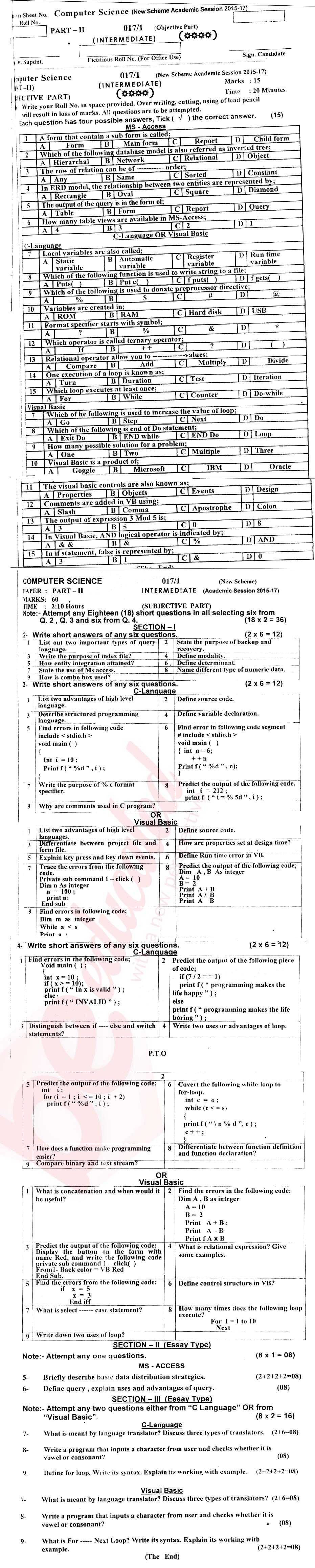 Computer Science ICS Part 2 Past Paper Group 1 BISE AJK 2017