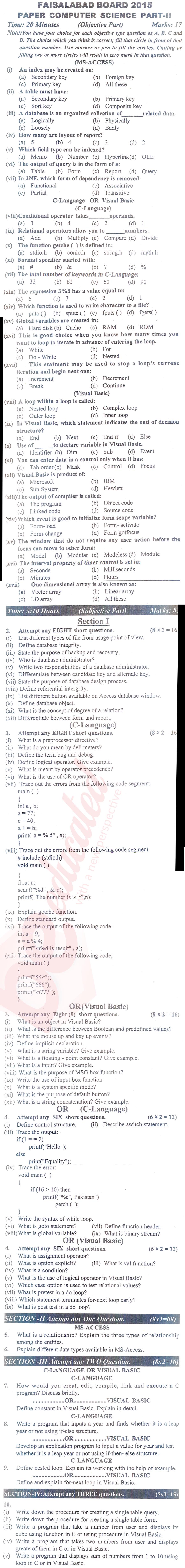 Computer Science ICS Part 2 Past Paper Group 1 BISE Faisalabad 2015