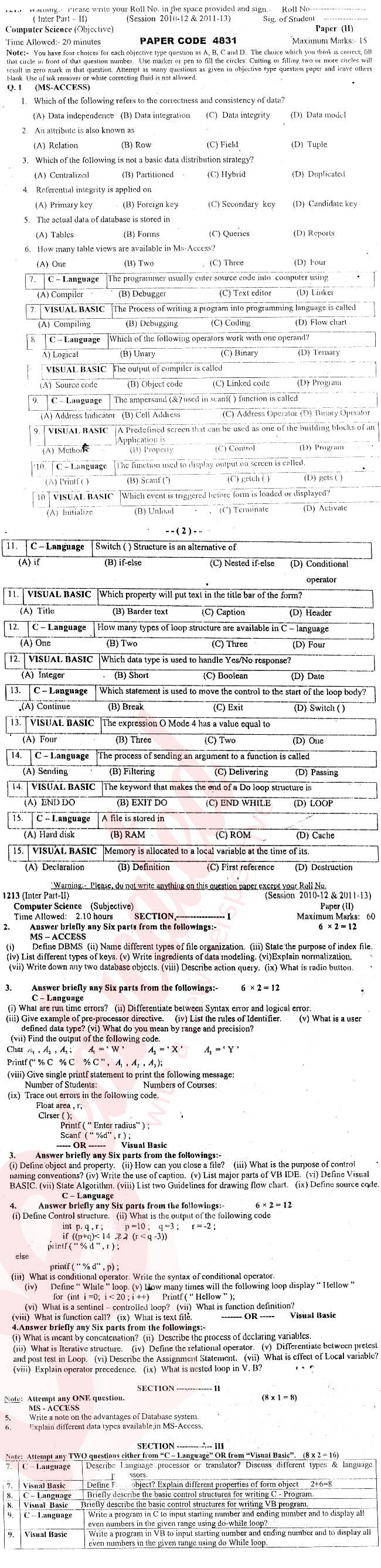 Computer Science ICS Part 2 Past Paper Group 1 BISE Sargodha 2013