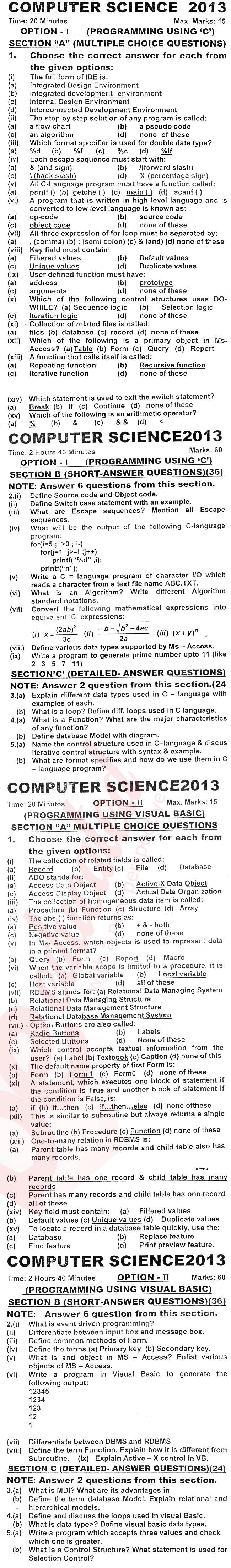 Computer Science ICS Part 2 Past Paper Group 1 KPBTE 2013