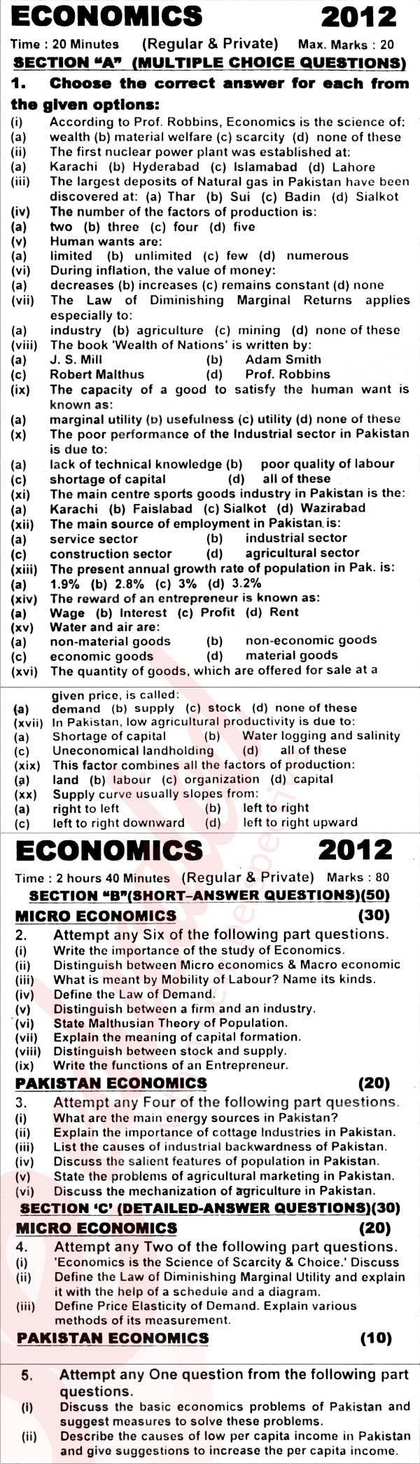 Economics FA Part 1 Past Paper Group 1 KPBTE 2012