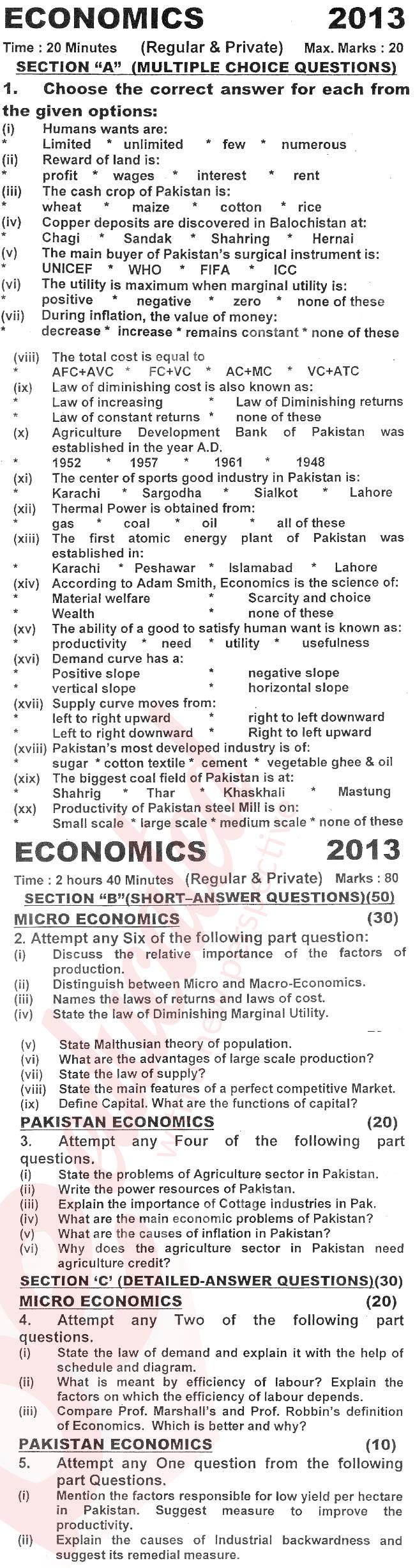 Economics FA Part 1 Past Paper Group 1 KPBTE 2013