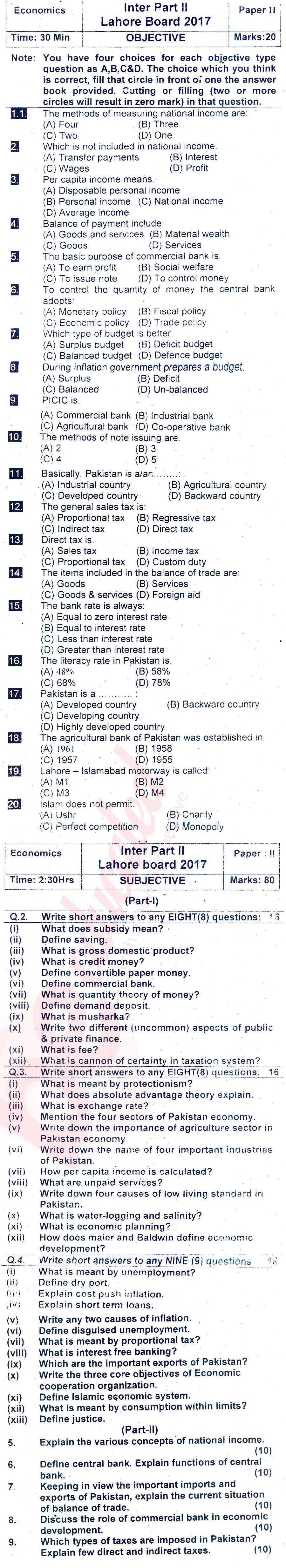 Economics FA Part 2 Past Paper Group 1 BISE Lahore 2017