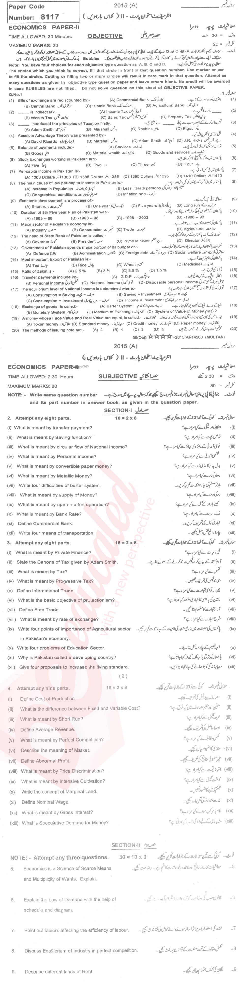 Economics FA Part 2 Past Paper Group 1 BISE Multan 2015