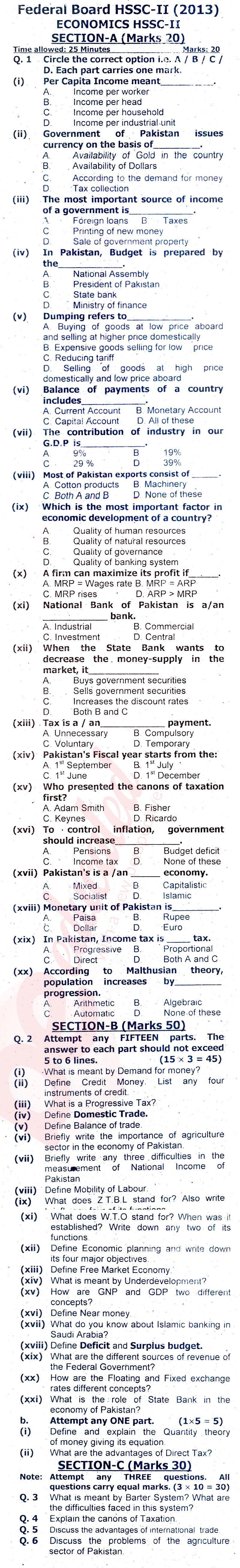 Economics FA Part 2 Past Paper Group 1 Federal BISE  2013