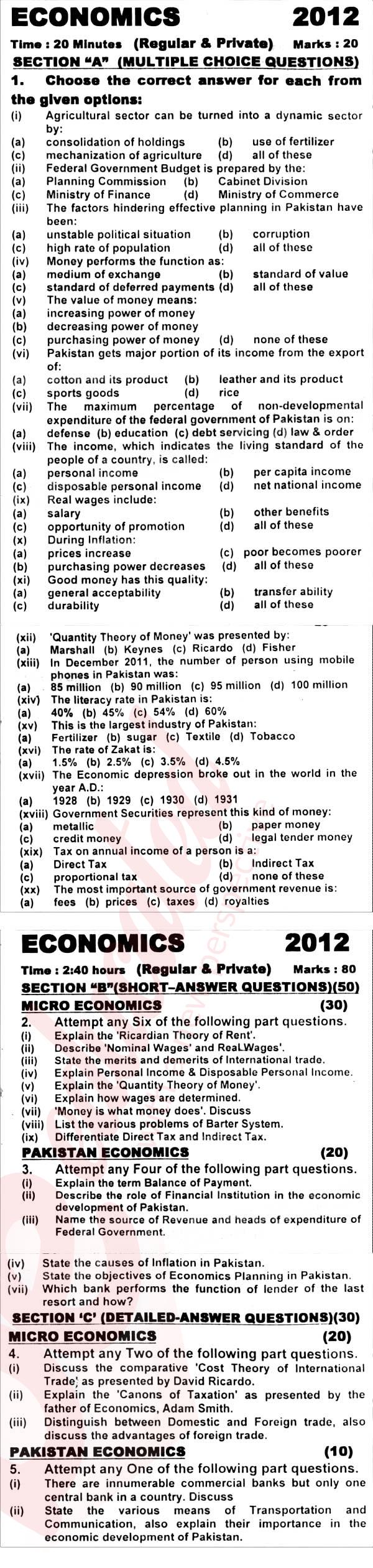Economics FA Part 2 Past Paper Group 1 KPBTE 2012
