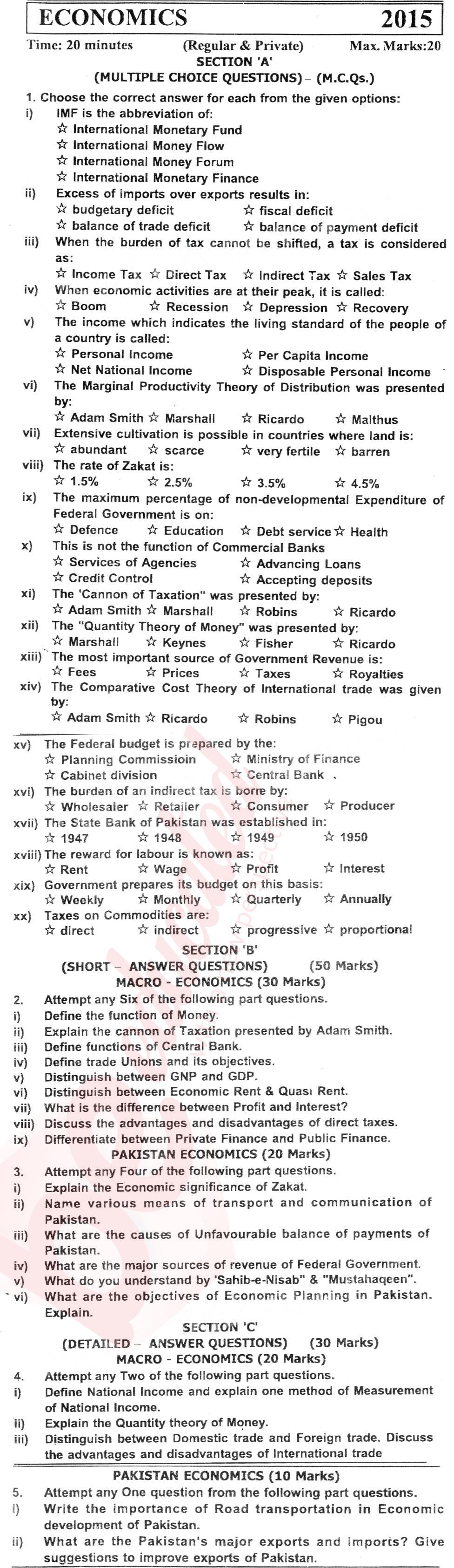 Economics FA Part 2 Past Paper Group 1 KPBTE 2015