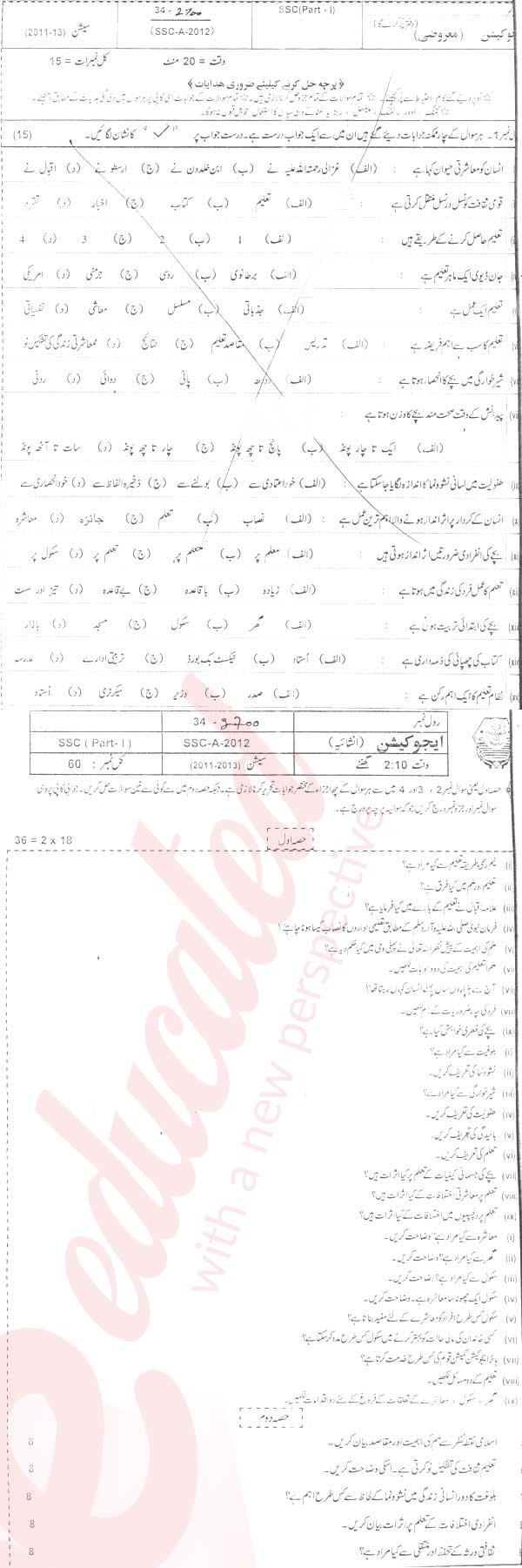 Education 9th Urdu Medium Past Paper Group 1 BISE Bahawalpur 2012