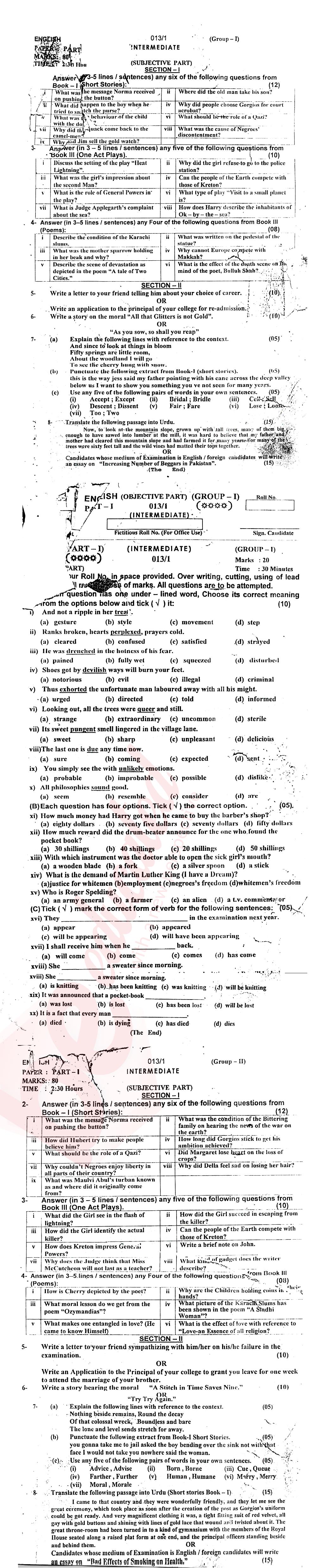 English 11th class Past Paper Group 1 BISE AJK 2013