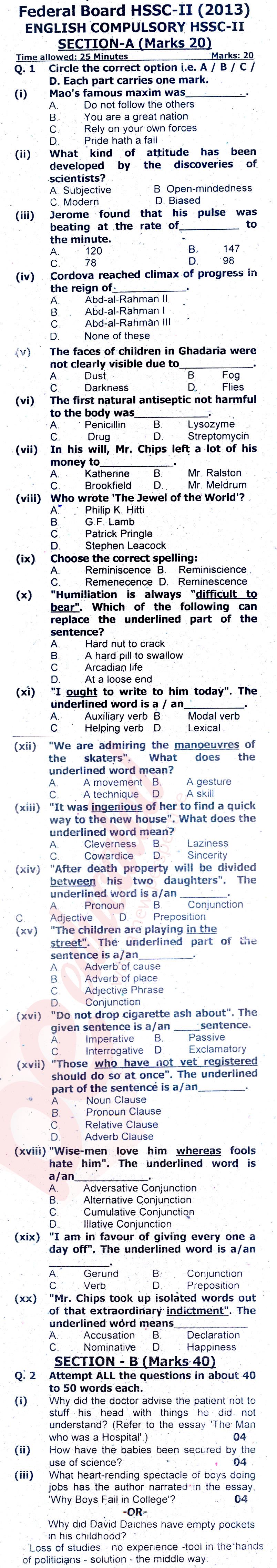 English 12th class Past Paper Group 1 Federal BISE  2013