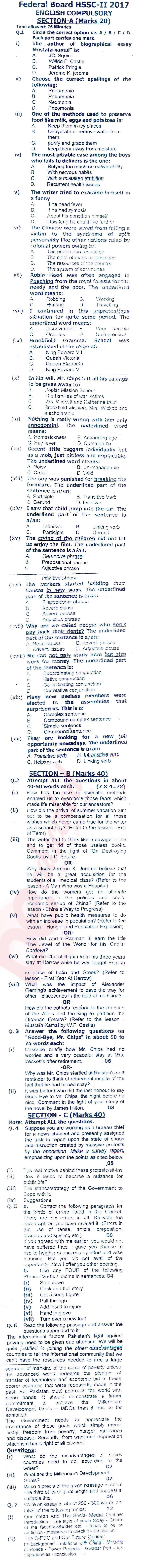 English FSC Part 2 Past Paper Group 1 Federal BISE  2017