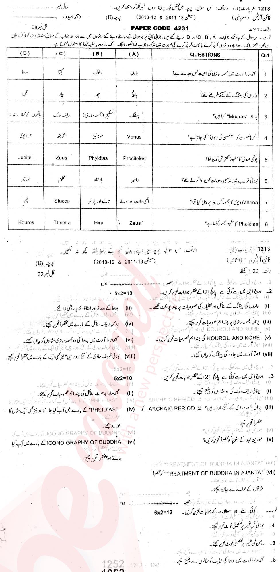 Fine Arts FA Part 2 Past Paper Group 1 BISE Sargodha 2013