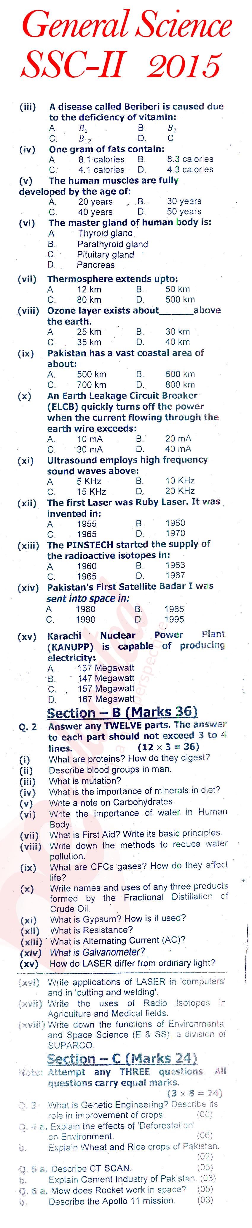 General Science 10th class Past Paper Group 1 Federal BISE  2015