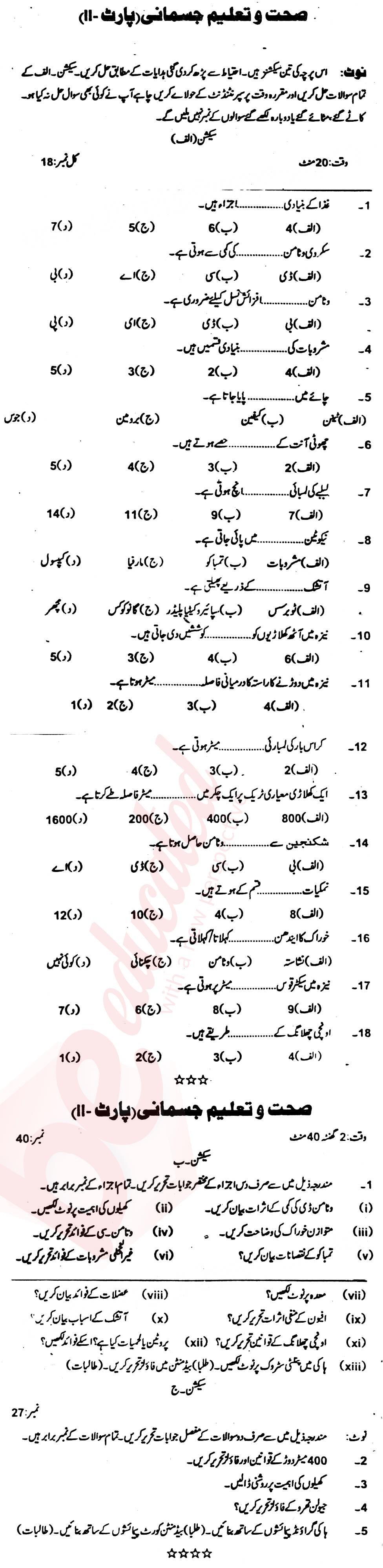 Health and Physical Education FA Part 2 Past Paper Group 1 BISE Abbottabad 2014