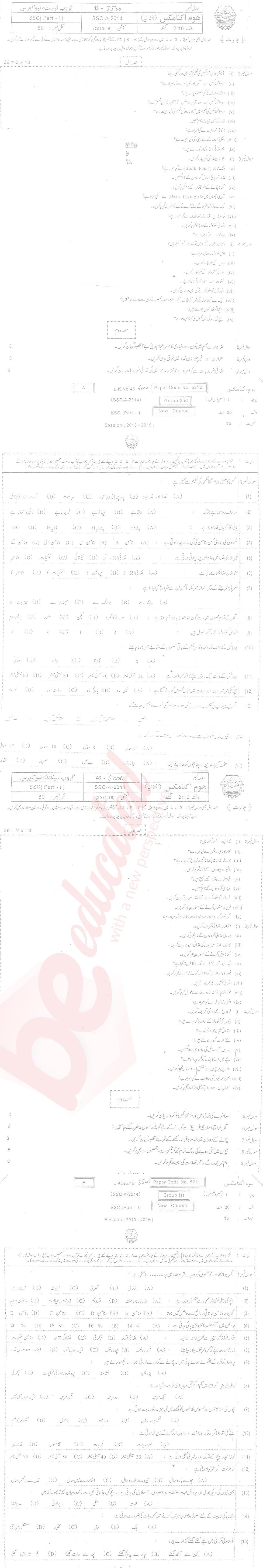 Home Economics 9th Urdu Medium Past Paper Group 1 BISE Bahawalpur 2014