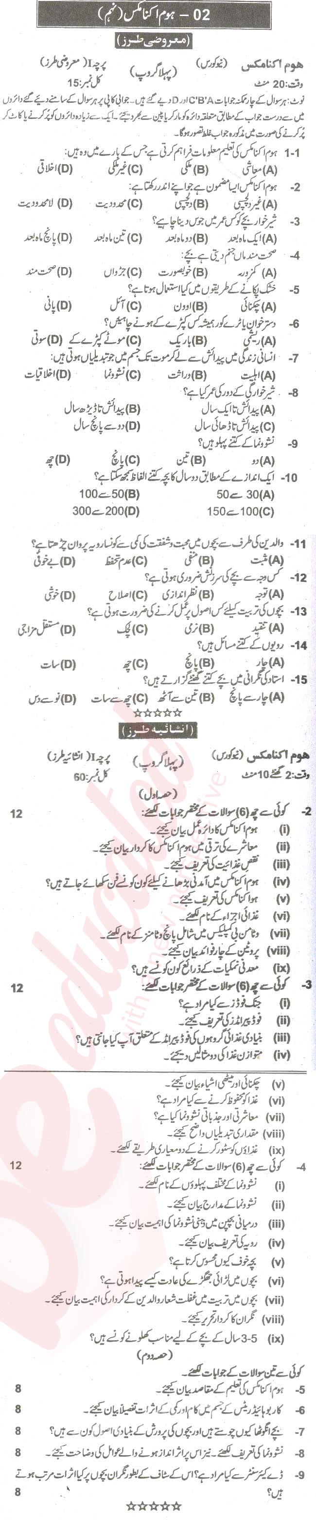 Home Economics 9th Urdu Medium Past Paper Group 1 BISE Faisalabad 2014