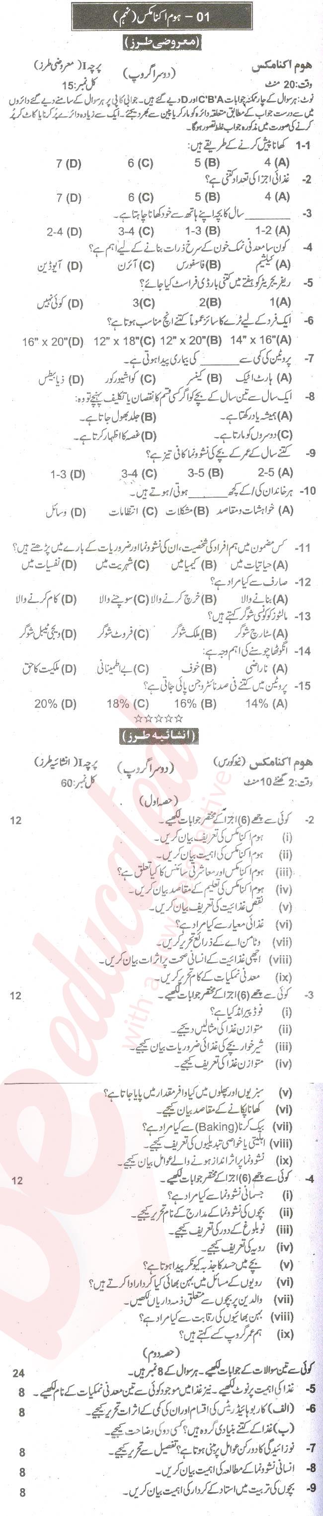 Home Economics 9th Urdu Medium Past Paper Group 2 BISE Faisalabad 2014