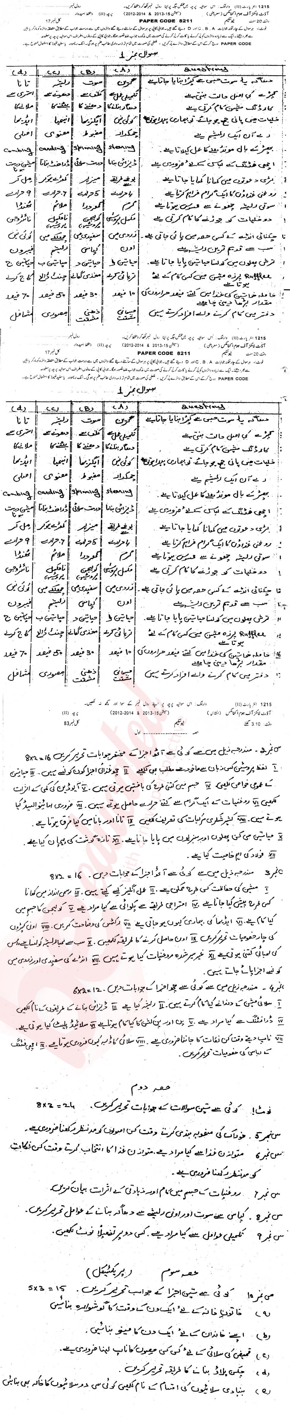 Home Economics FA Part 2 Past Paper Group 1 BISE Sargodha 2015