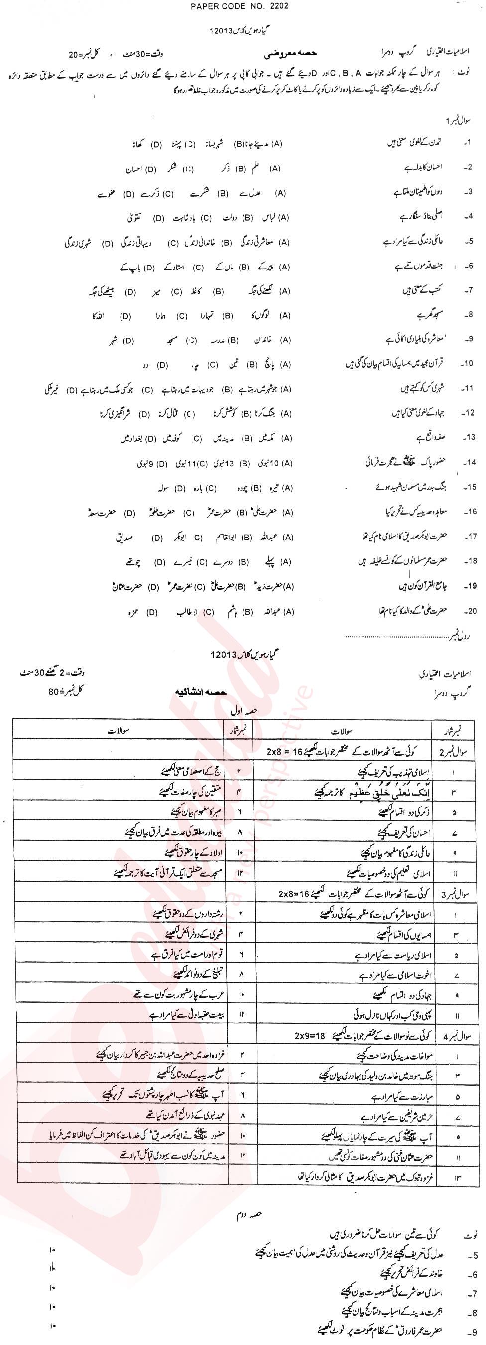 Islamiat Elective FA Part 1 Past Paper Group 2 BISE DG Khan 2013