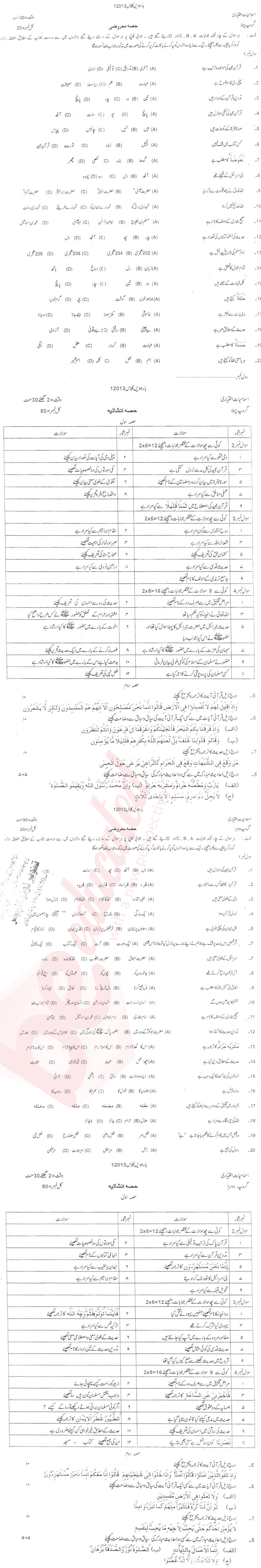 Islamiat Elective FA Part 2 Past Paper Group 1 BISE DG Khan 2013