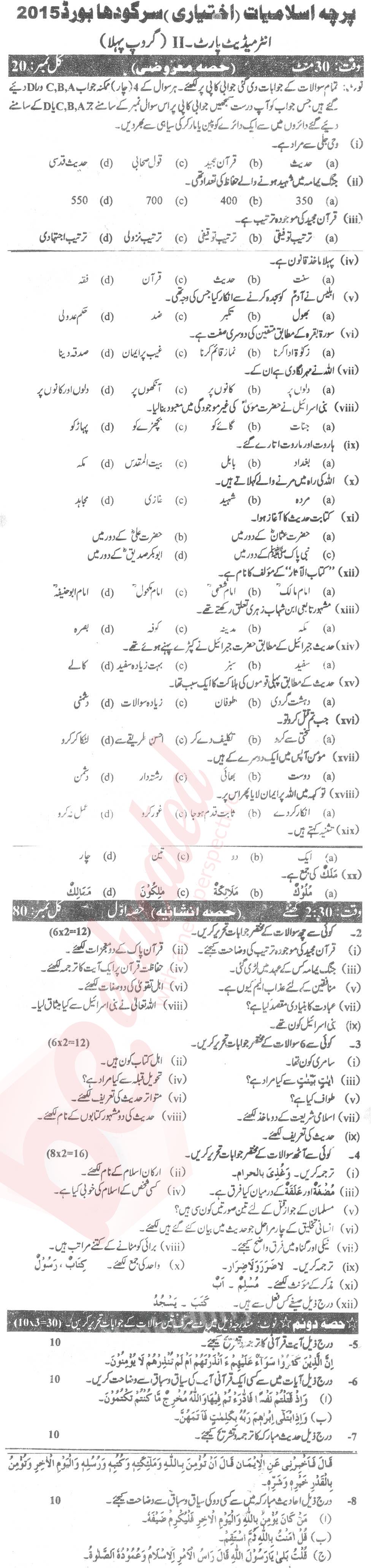 Islamiat Elective FA Part 2 Past Paper Group 1 BISE Sargodha 2014