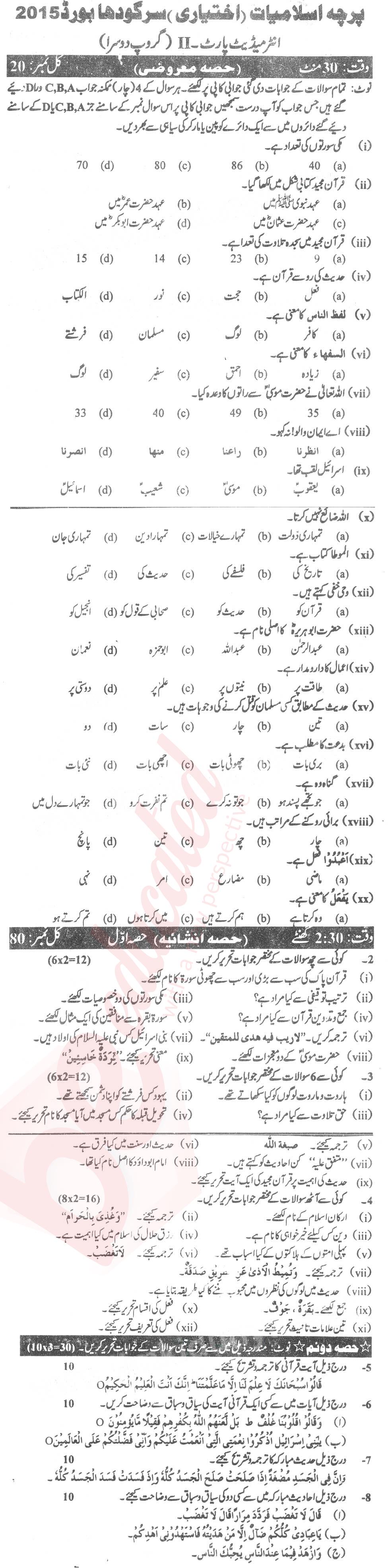 Islamiat Elective FA Part 2 Past Paper Group 2 BISE Sargodha 2014