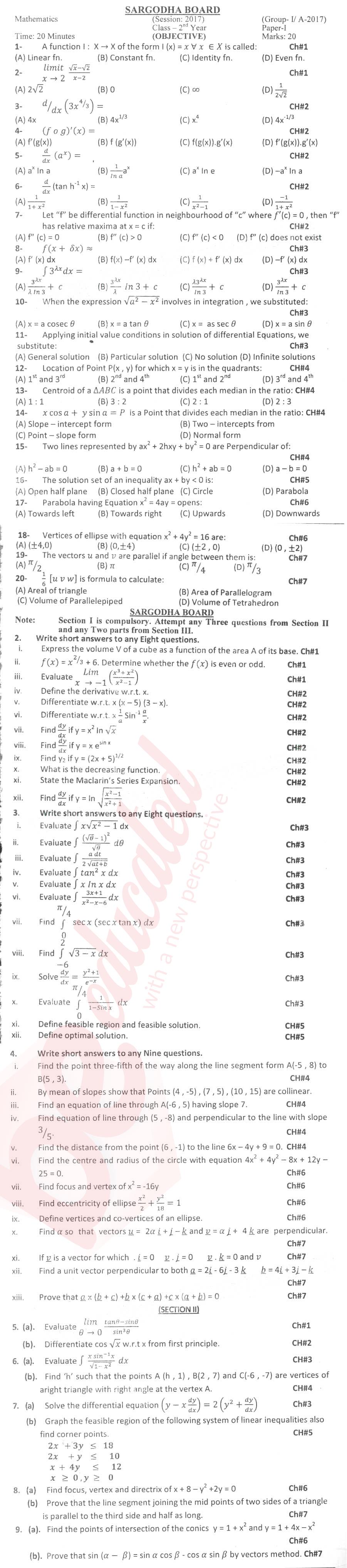 Math 12th class Past Paper Group 1 BISE Sargodha 2017