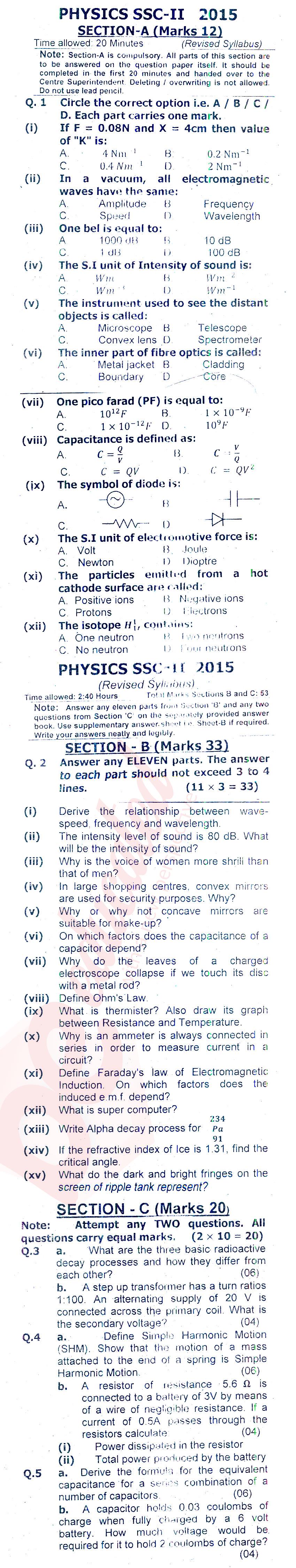Physics 10th class Past Paper Group 1 Federal BISE  2015