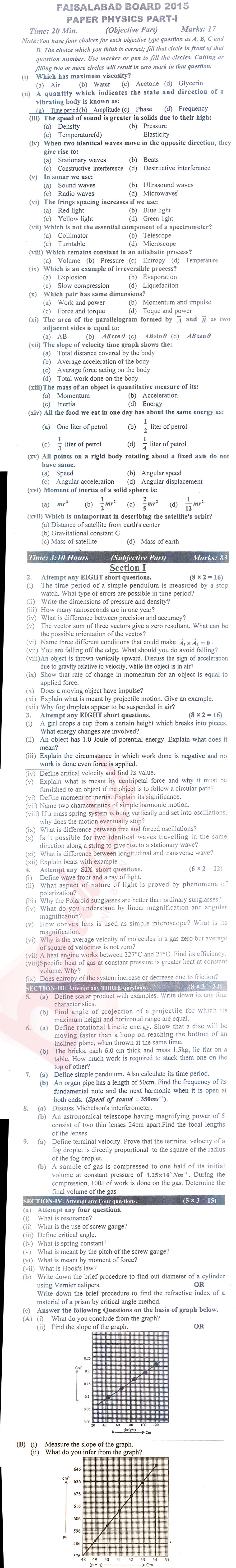 Physics FSC Part 1 Past Paper Group 1 BISE Faisalabad 2015