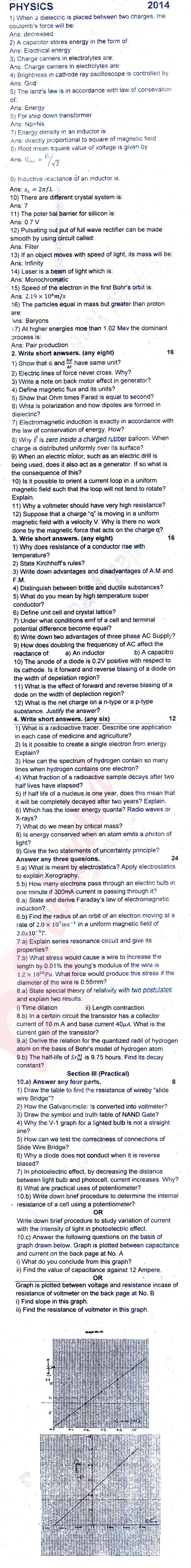 Physics FSC Part 2 Past Paper Group 1 BISE Rawalpindi 2014