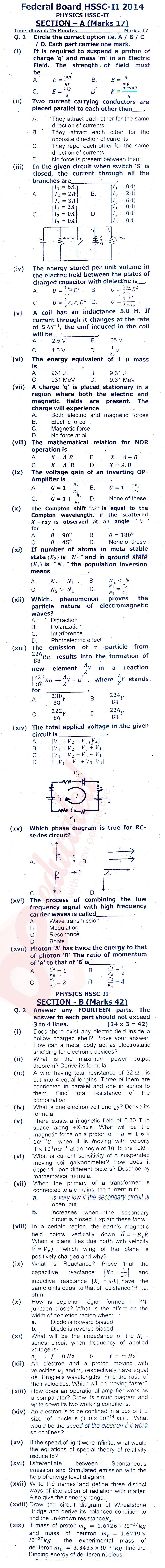 Physics FSC Part 2 Past Paper Group 1 Federal BISE  2014