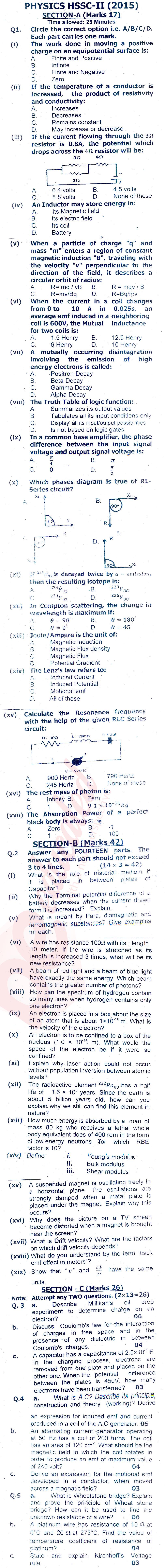 Physics FSC Part 2 Past Paper Group 1 Federal BISE  2015